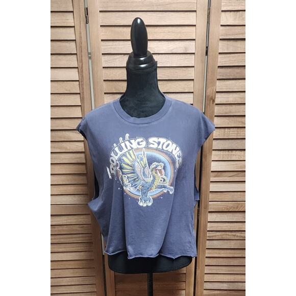 American Eagle Cropped Oversized Rolling Stone Graphic Shirt Altered Top Medium - Picture 1 of 6